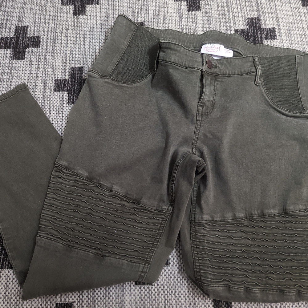Isabel Maternity Crossover Panel Jeggings Olive Green Moto Pants - Picture 2 of 4